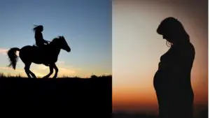 pregnant woman and woman horseback riding
